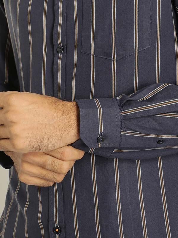 Indian Terrain Men's Slim Fit Full Sleeve Striped Blue Shirt